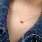 گردنبند طلا طرح قلب قرمز - Image 3