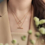 گردنبند طلا دوطبقه طرح مربع - Image 3