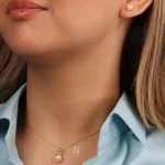 نیمست طلا آویزگردنی و گوشواره میخی طرح مروارید - Image 3