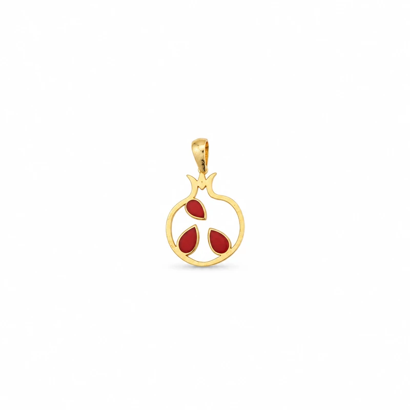 GD01000858-white مدال طلا انار توخالی با سه دانه قرمز - تصویر 1