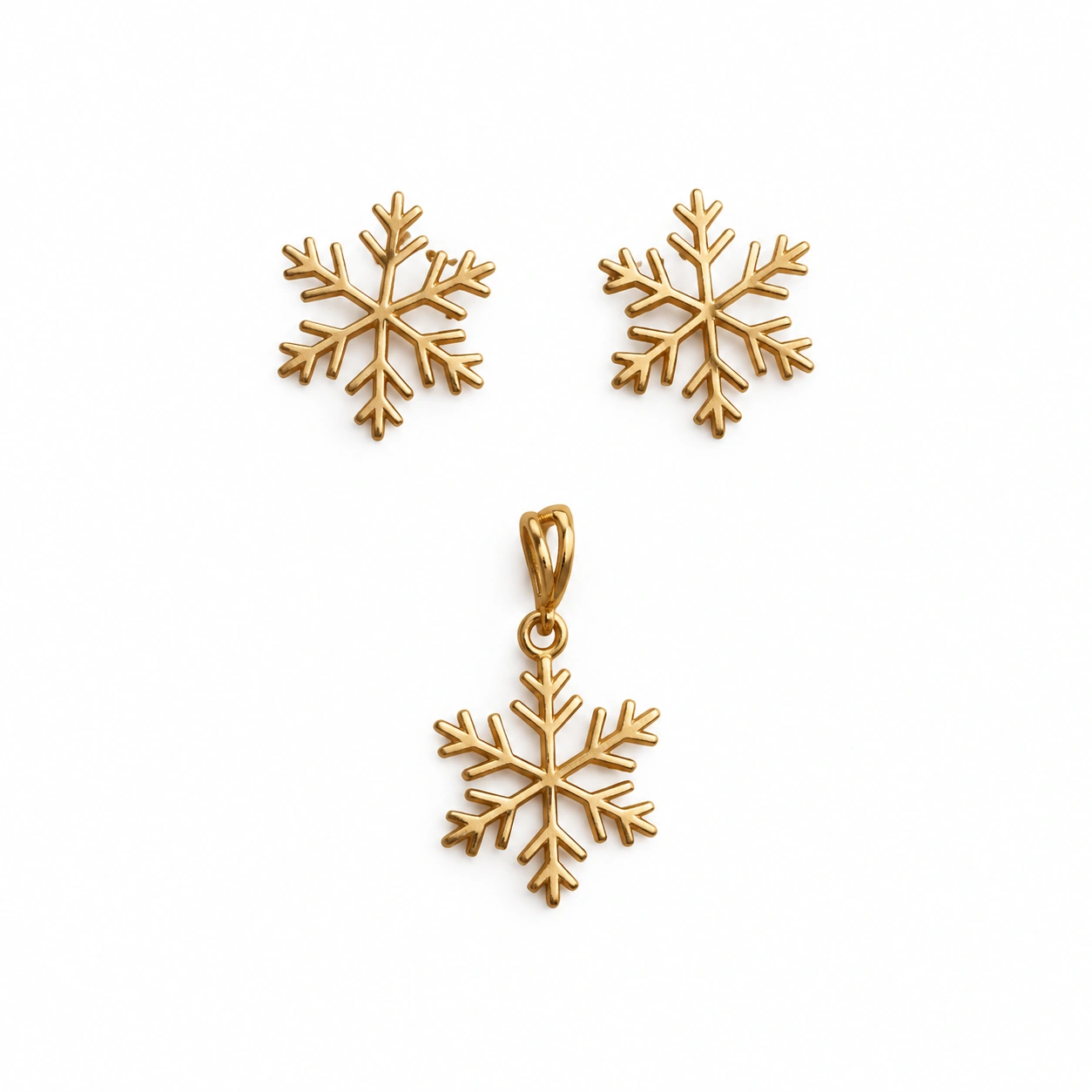 SET-GD01001226-GD01001227-white-1254 نیمست طلا دونه برف؛ جفت گوشواره میخی و مدال بدون زنجیر