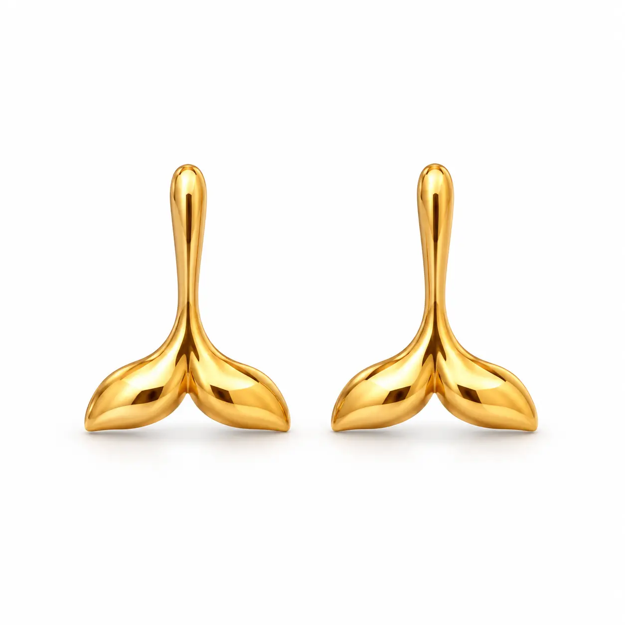 گوشواره طلا میخی دم وال؛ نمای سفید جفت گوشواره طلا میخی دم وال کد GD01001788 روی زمینه سفید